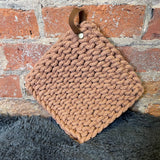 Square Cotton Pot Holder w/ Leather Loop 8”