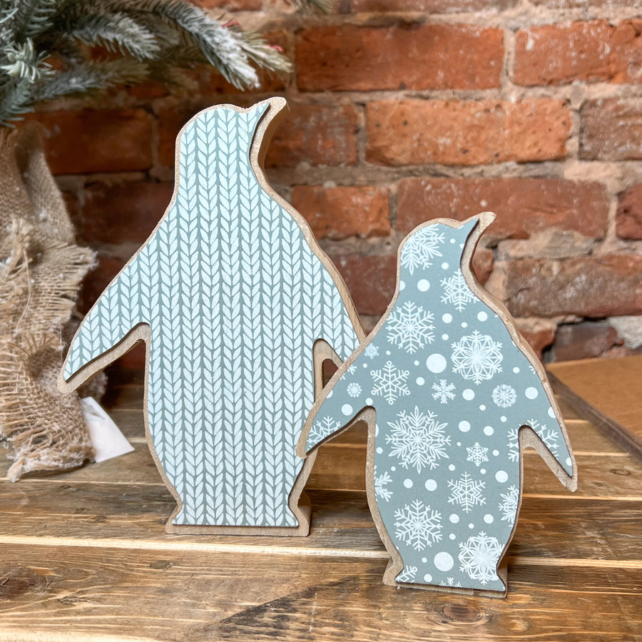 Light Blue Faced Wooden Penguin