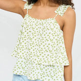 Girls Floral Pleated Strap Layered Tank