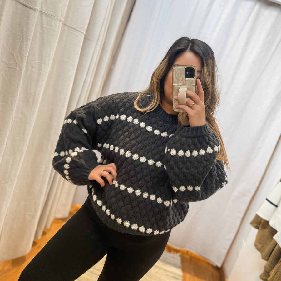 Stripe Oversize Balloon Sleeve Sweater