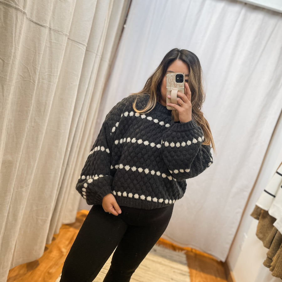 Stripe Oversize Balloon Sleeve Sweater