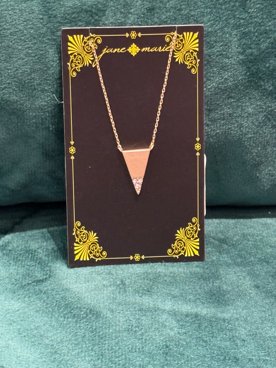 16" Gold Triangle w/ Crystals Necklace