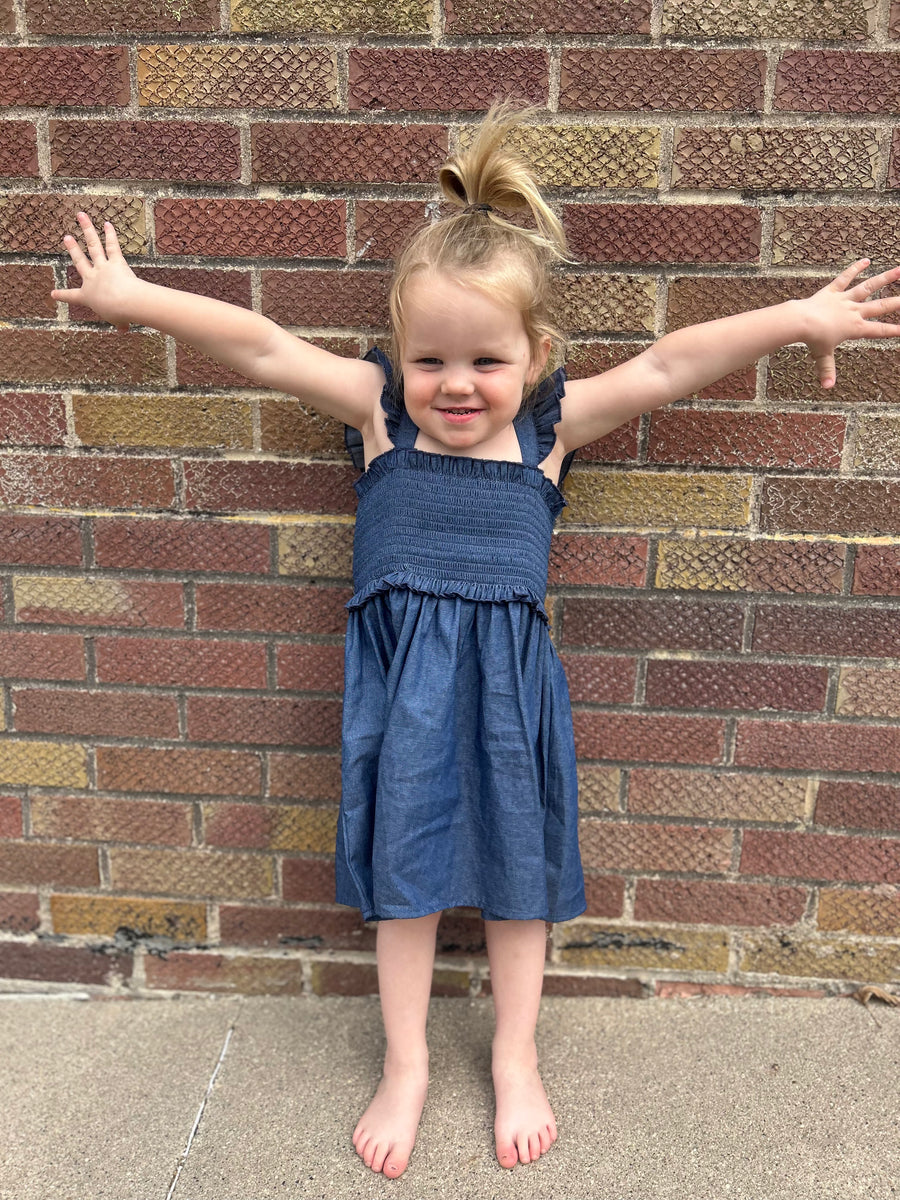 Girls Blue Ruffle Strap Dress