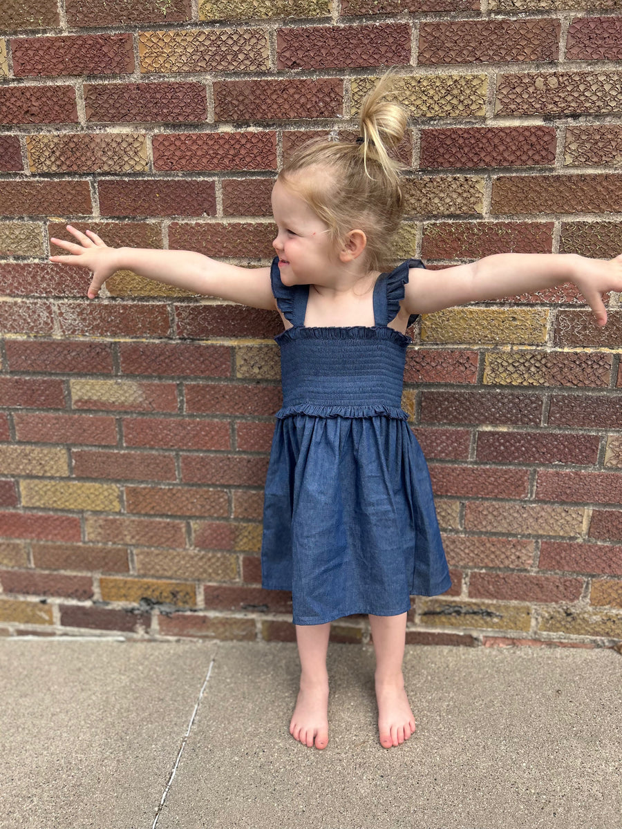 Girls Blue Ruffle Strap Dress