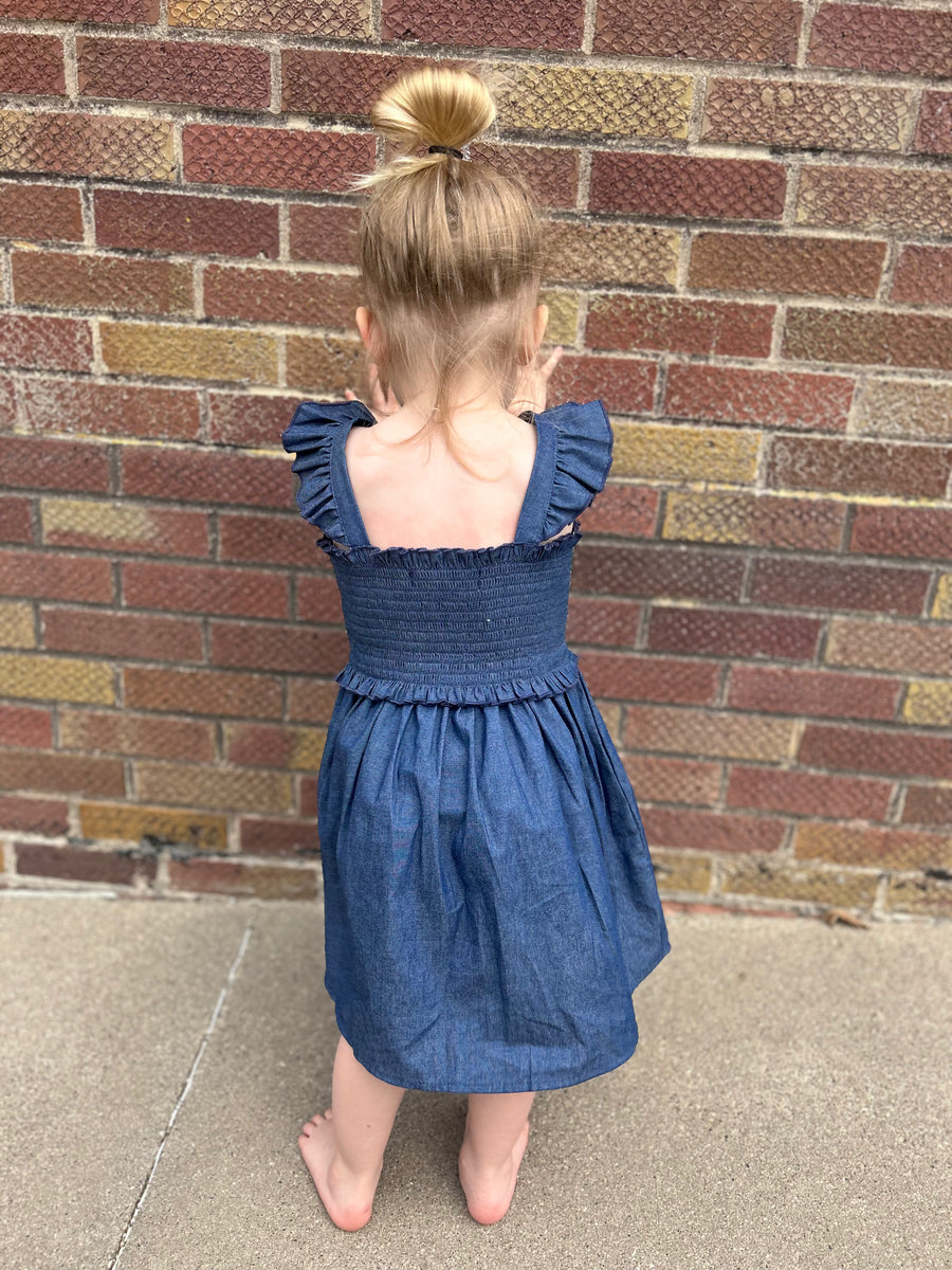 Girls Blue Ruffle Strap Dress
