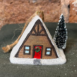 Resin House w/ Snow & Tree Orn 2.5”