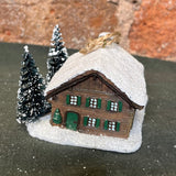 Resin House w/ Snow & Tree Orn 2.5”