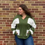 Plus Collar Notch Color Block Top