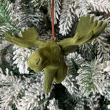 Green Flocked Resin Deer/Moose Orn 4”