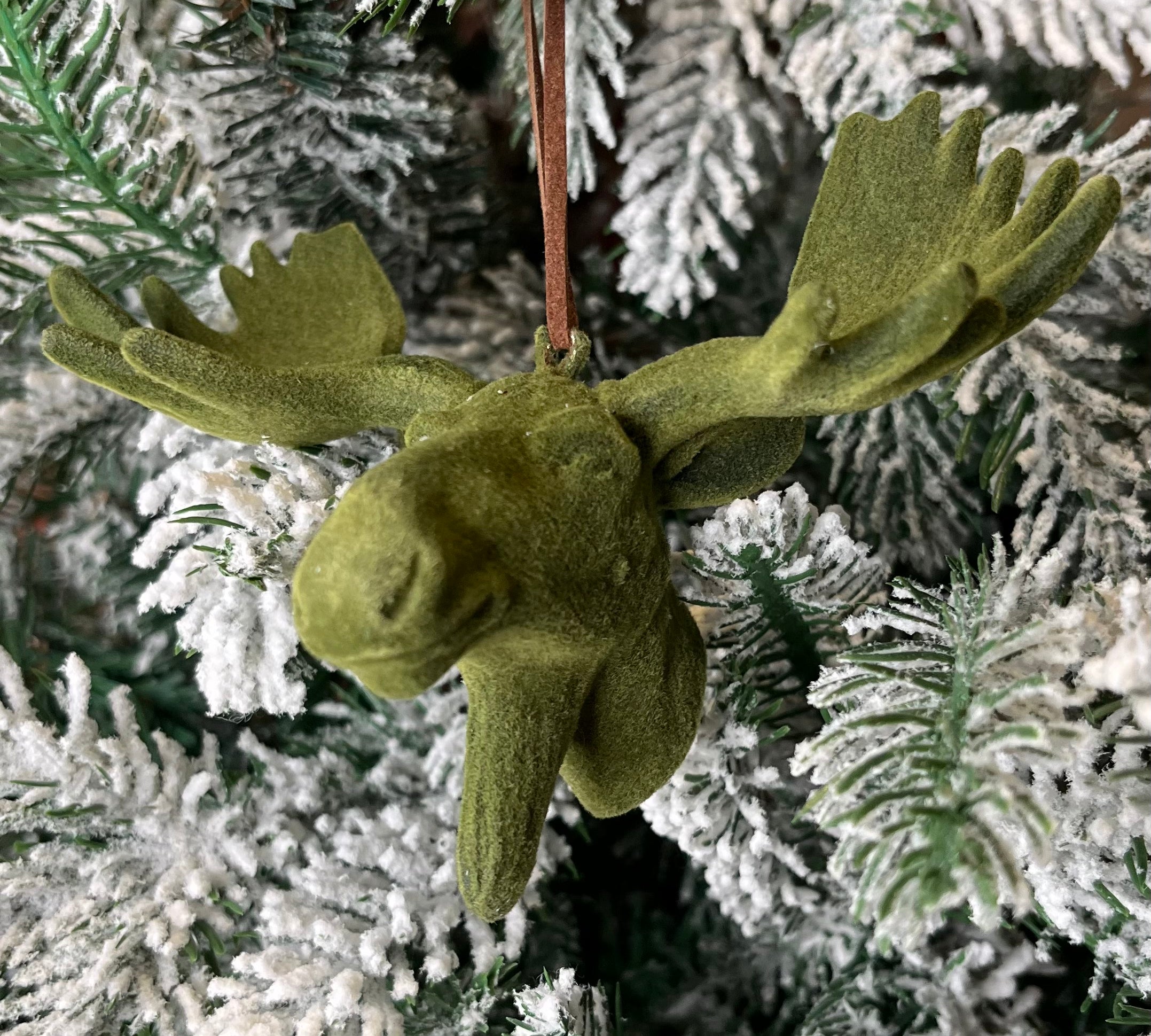 Green Flocked Resin Deer/Moose Orn 4”