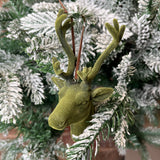 Green Flocked Resin Deer/Moose Orn 4”