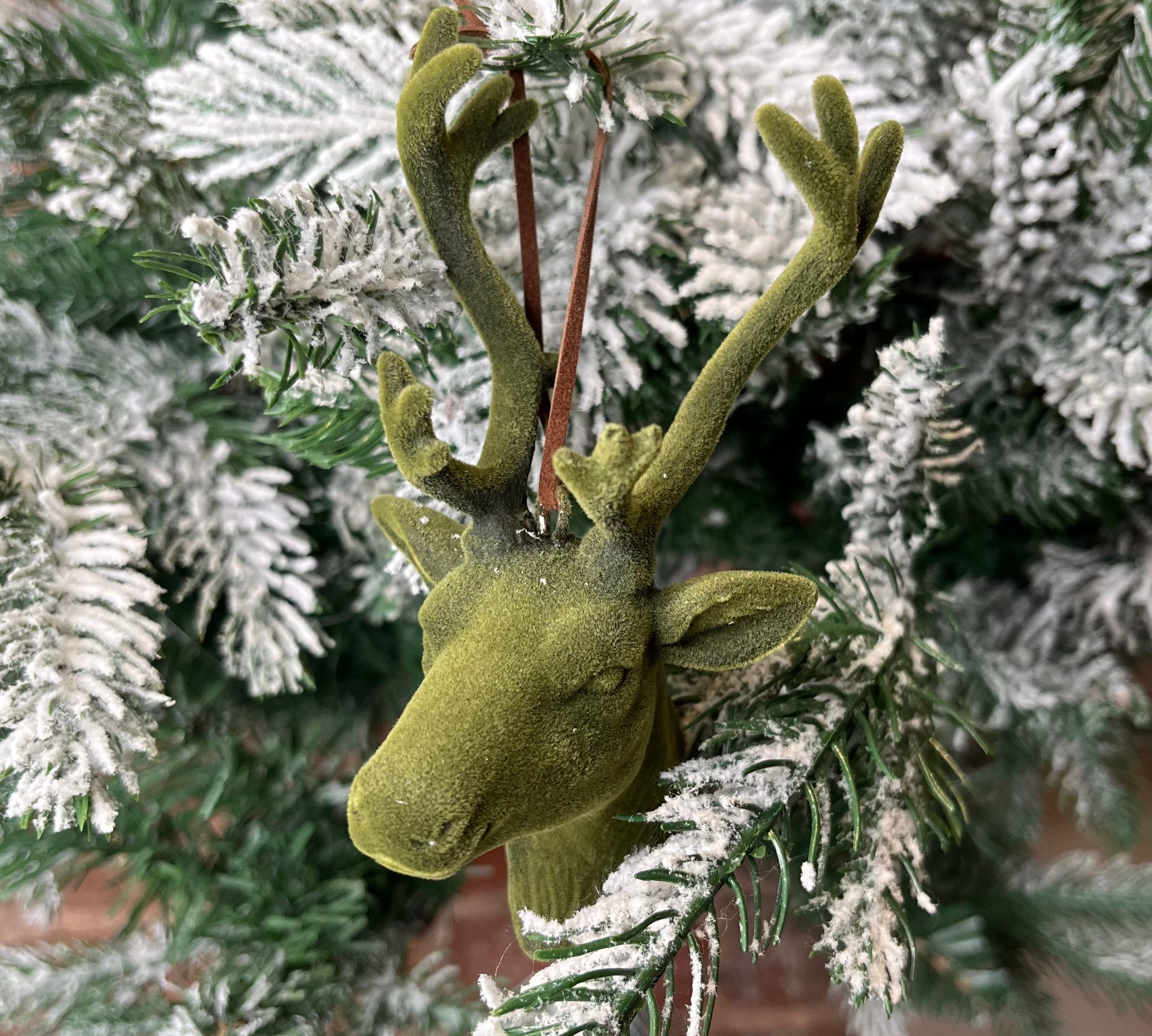 Green Flocked Resin Deer/Moose Orn 4”