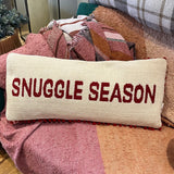 Natural & Red Tufted Snuggle Season Lumbar Pillow w/ Pom Pom Trim 28”