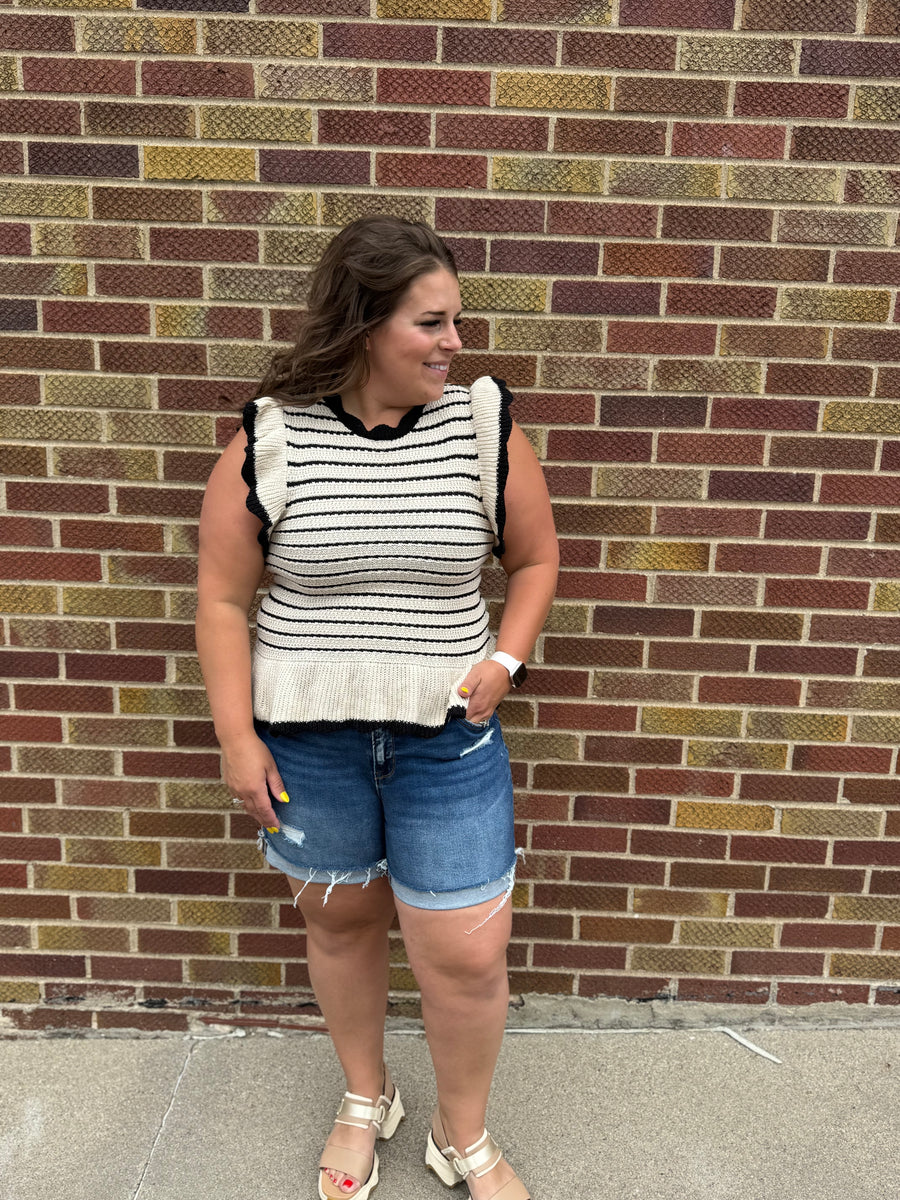 Ruffle Sleeve Stripe Knit Sweater