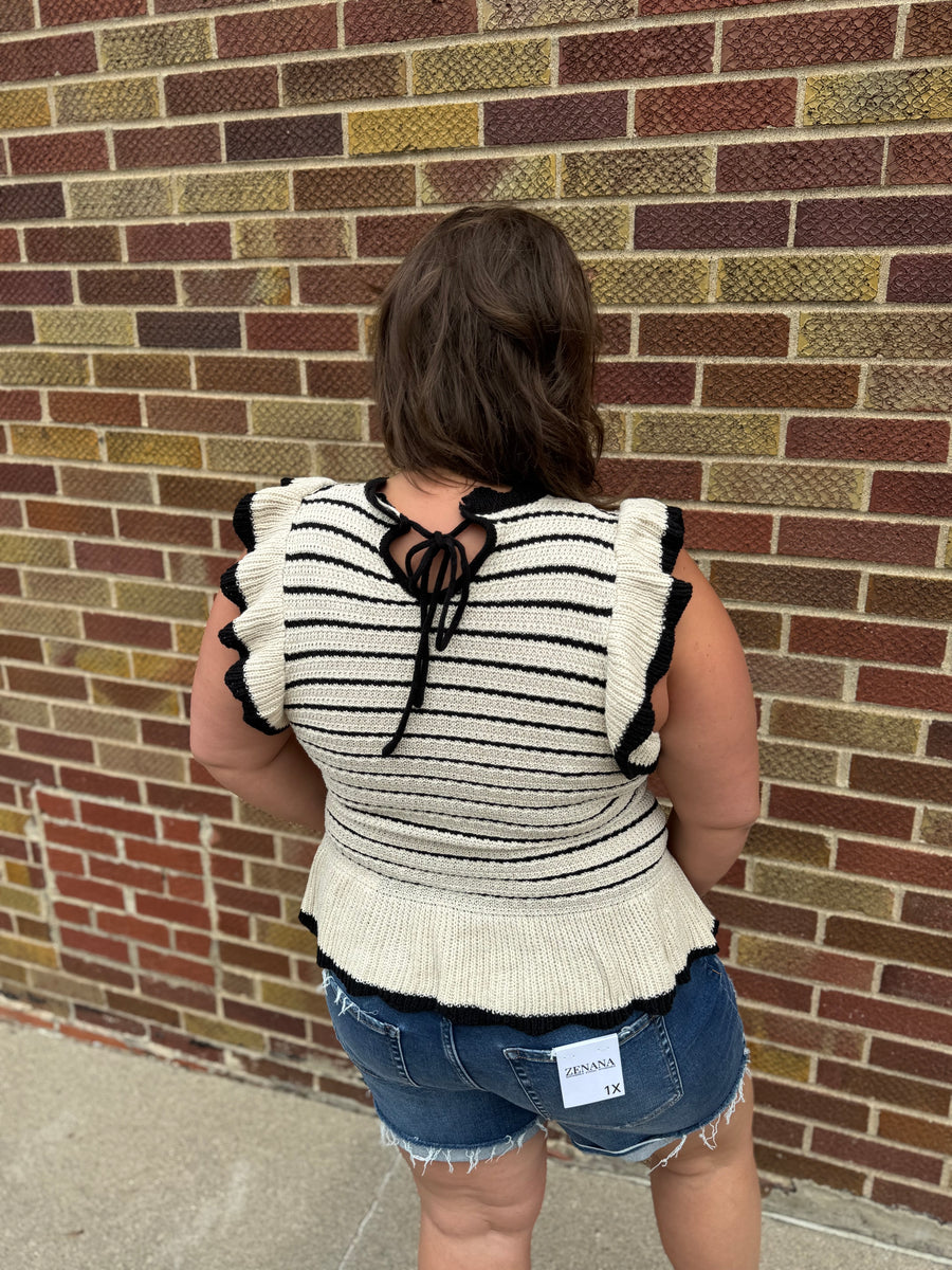 Ruffle Sleeve Stripe Knit Sweater