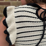 Ruffle Sleeve Stripe Knit Sweater