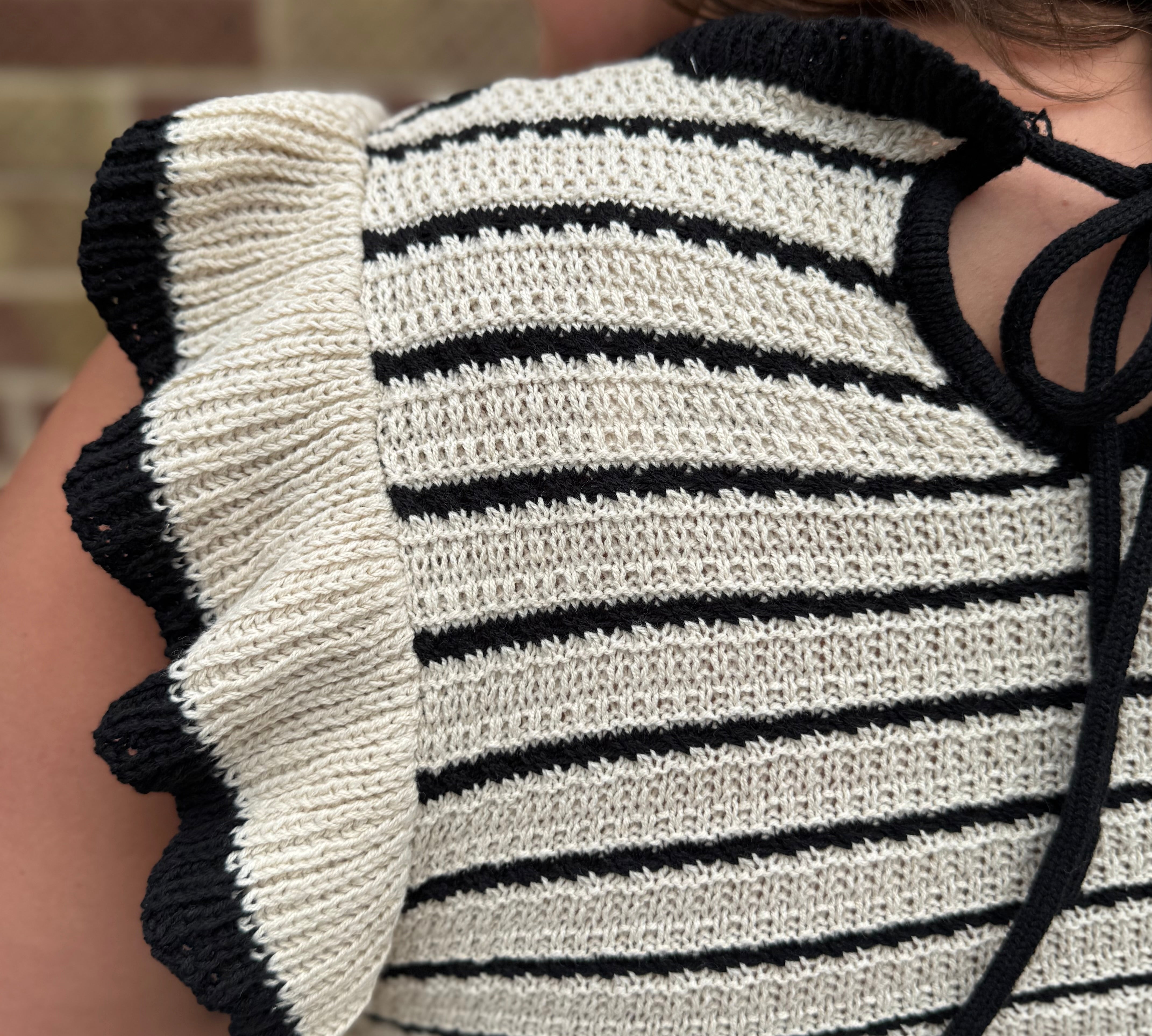 Ruffle Sleeve Stripe Knit Sweater