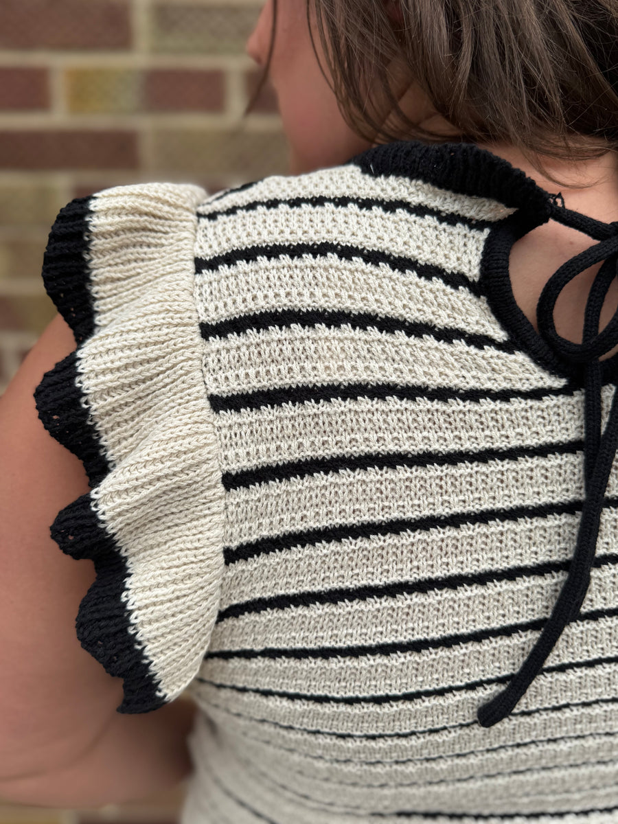 Ruffle Sleeve Stripe Knit Sweater