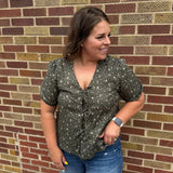 Tie Front Olive Floral Top