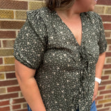 Tie Front Olive Floral Top