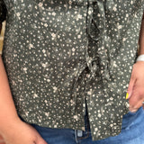 Tie Front Olive Floral Top