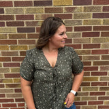 Tie Front Olive Floral Top