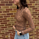 High Neck Sheer Mesh Lace Knit Top