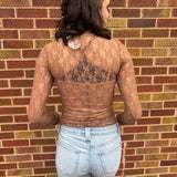 High Neck Sheer Mesh Lace Knit Top