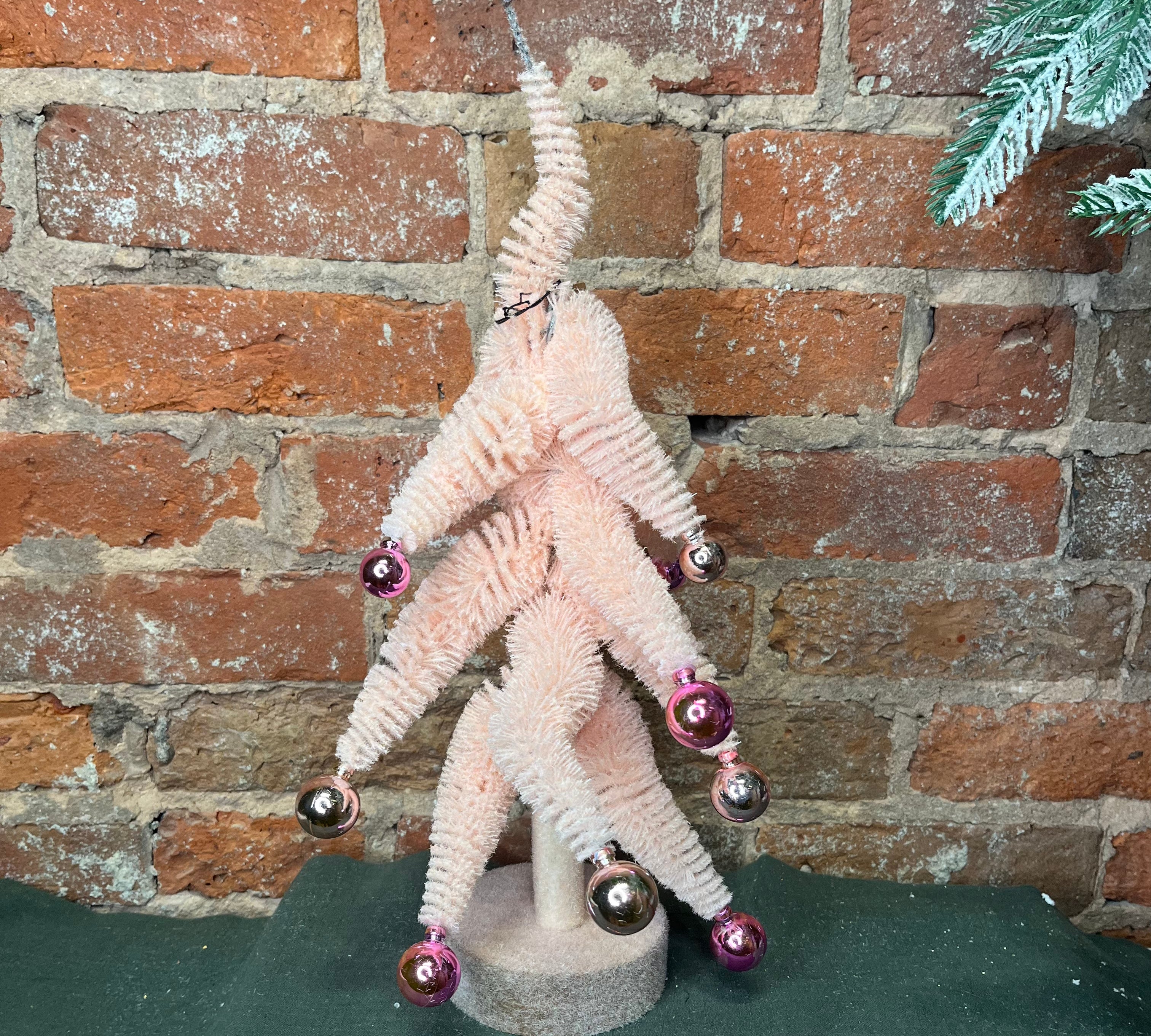 Whimsical Flocked Bottle Brush Tree w/ Ball Orns 17”