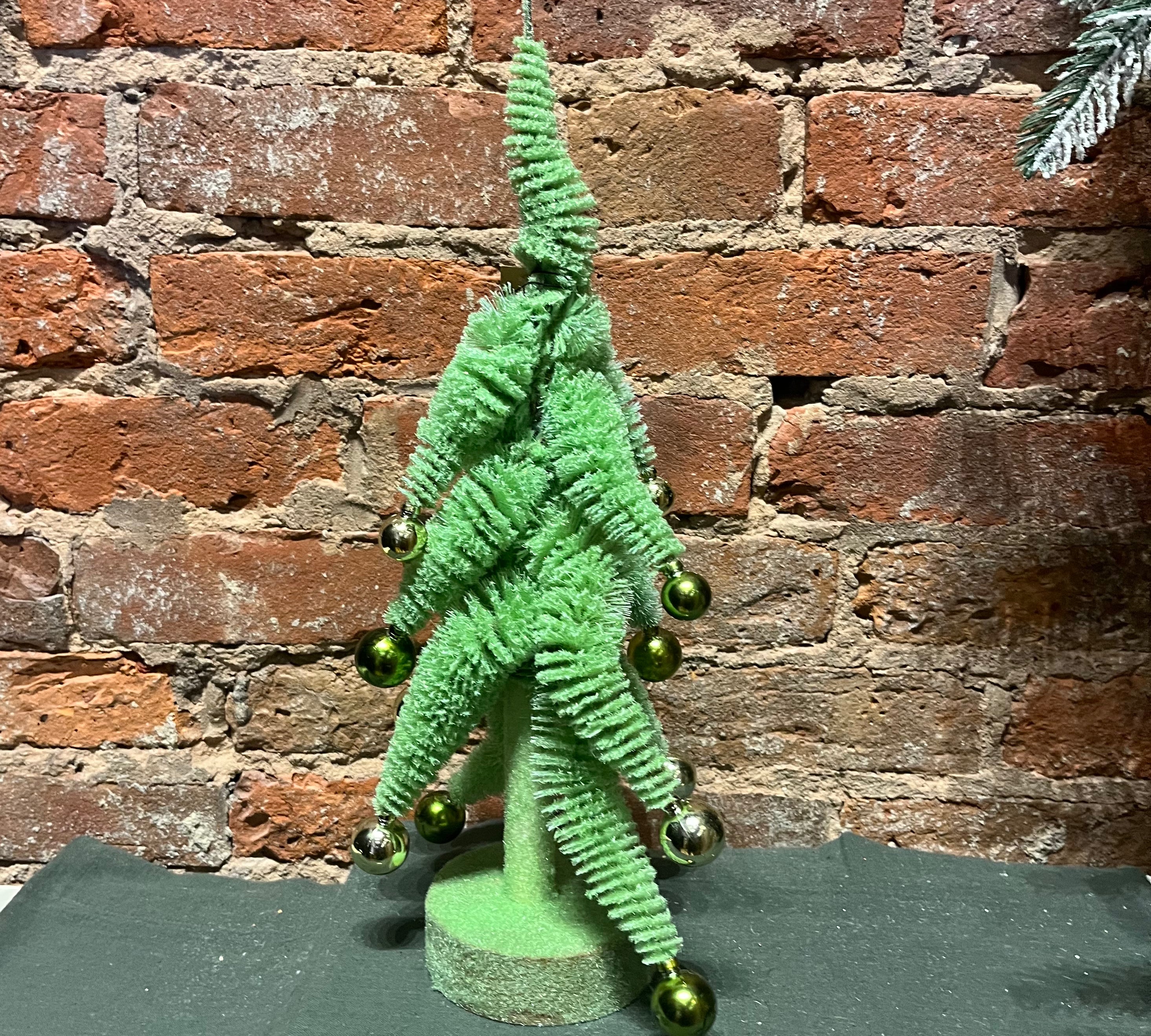 Whimsical Flocked Bottle Brush Tree w/ Ball Orns 17”