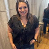 Black Satin Lace Trim Top