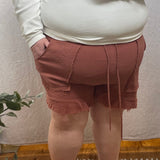 Plus Mineral Wash Shorts w/ Fringed Hem