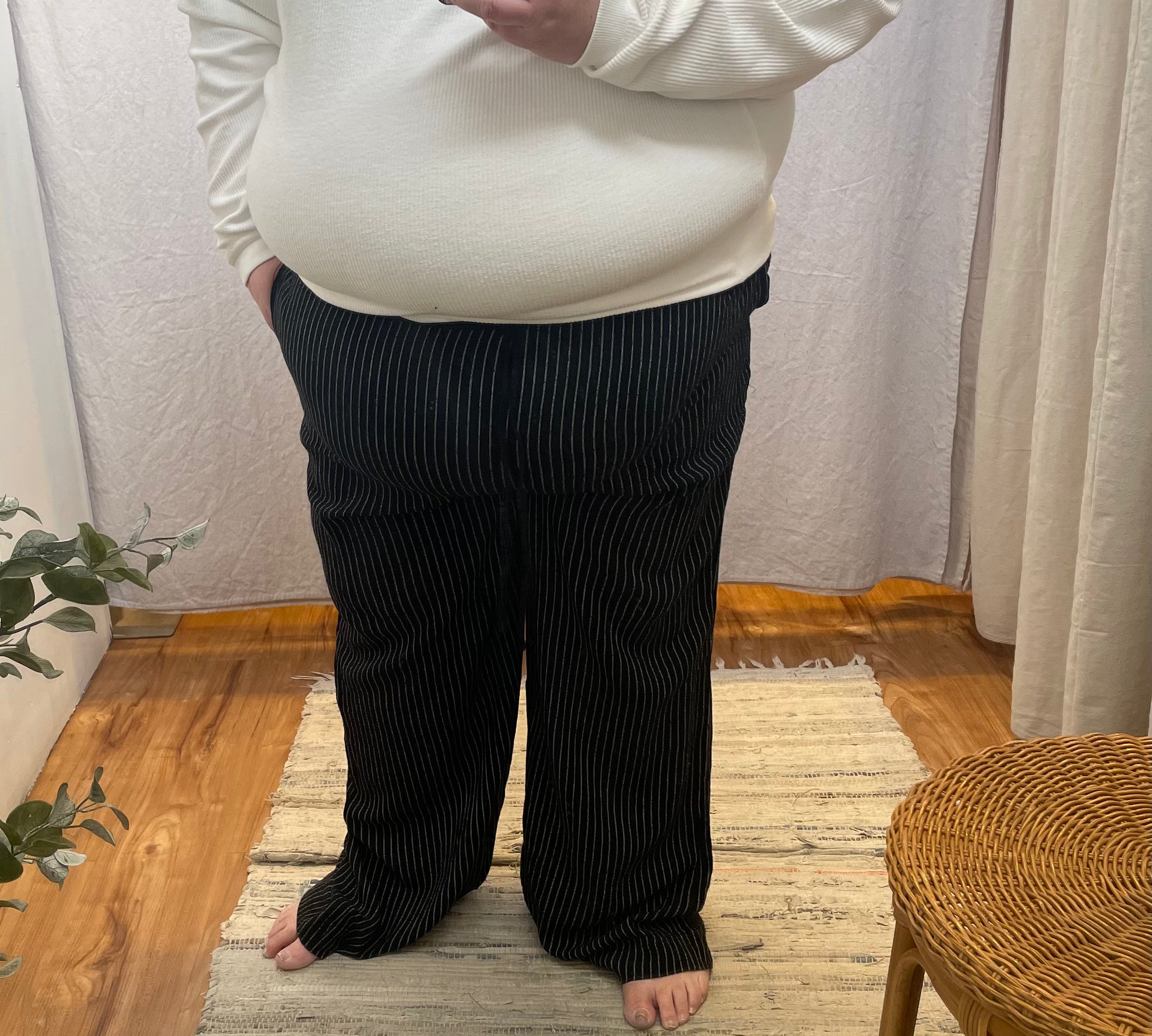 Plus Striped Pants w/Drawstring