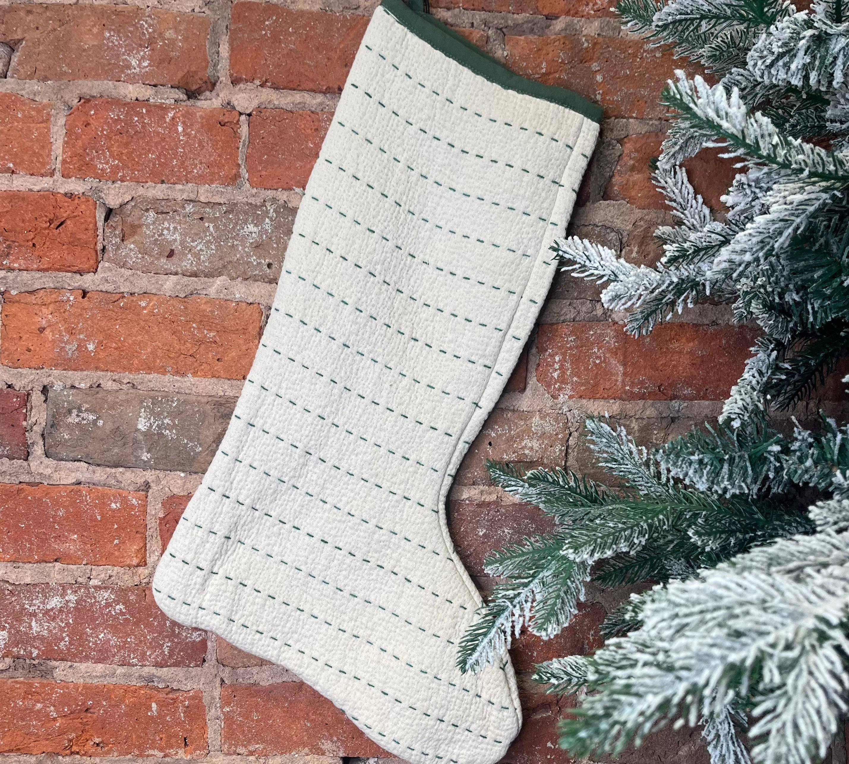 Cotton Slub Stocking w/ Hand Embroidered Kantha Stitch 20”