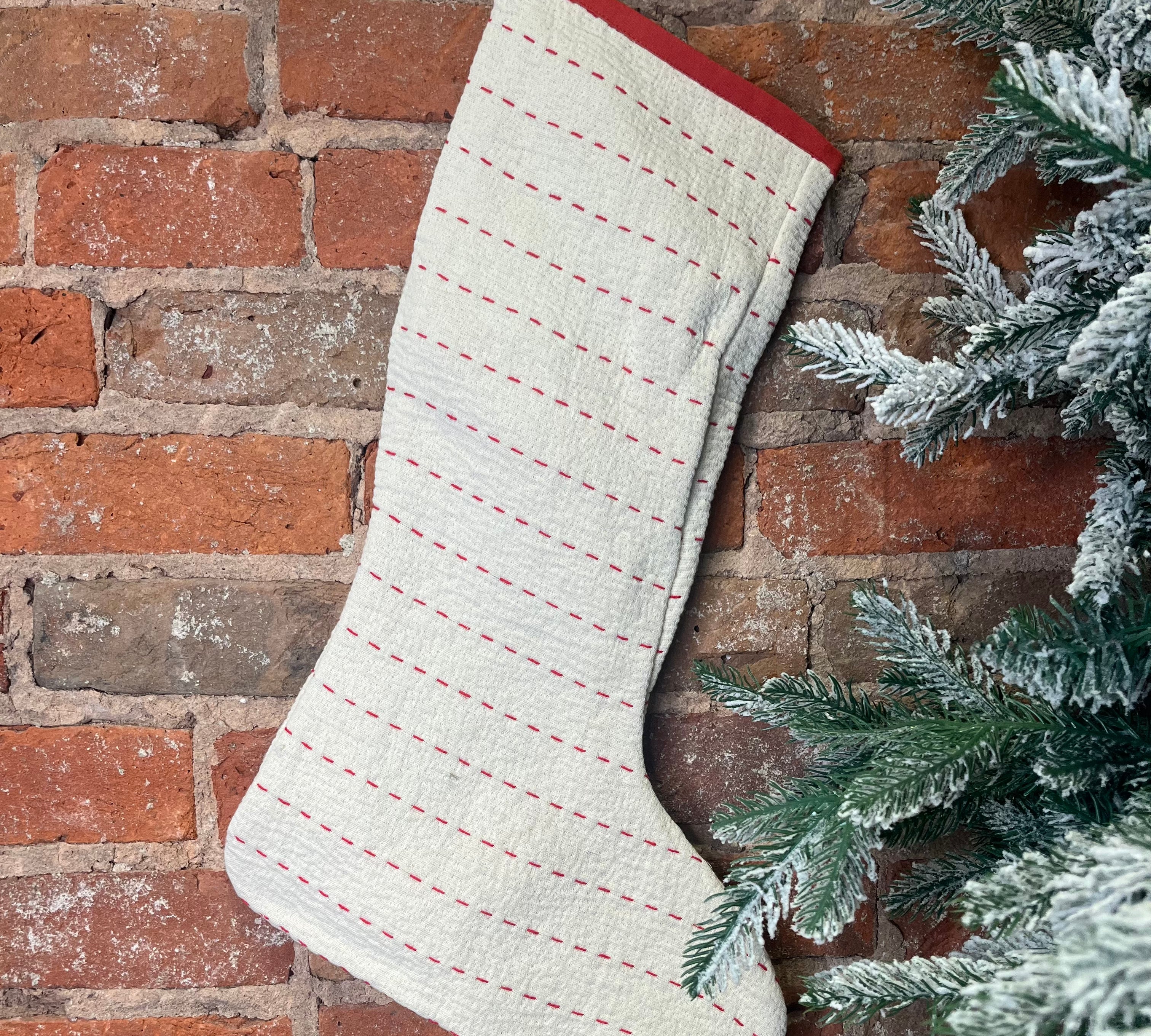 Cotton Slub Stocking w/ Hand Embroidered Kantha Stitch 20”