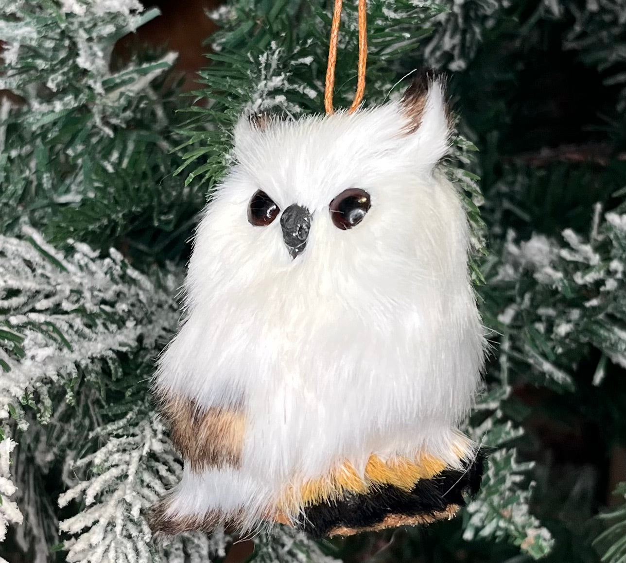Fur Owl on Branch Orn 3”