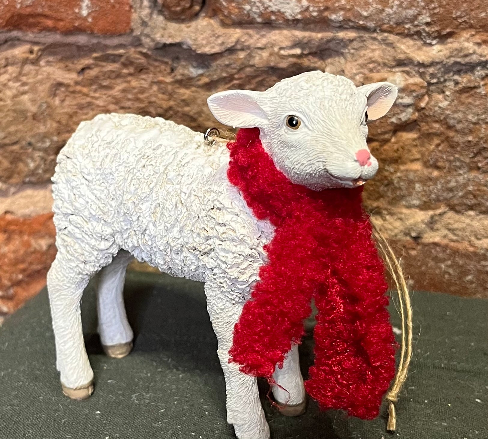 Sheep w/ Red Scarf Orn 5”