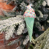Glittery Ice Cream Cone Orn 7”