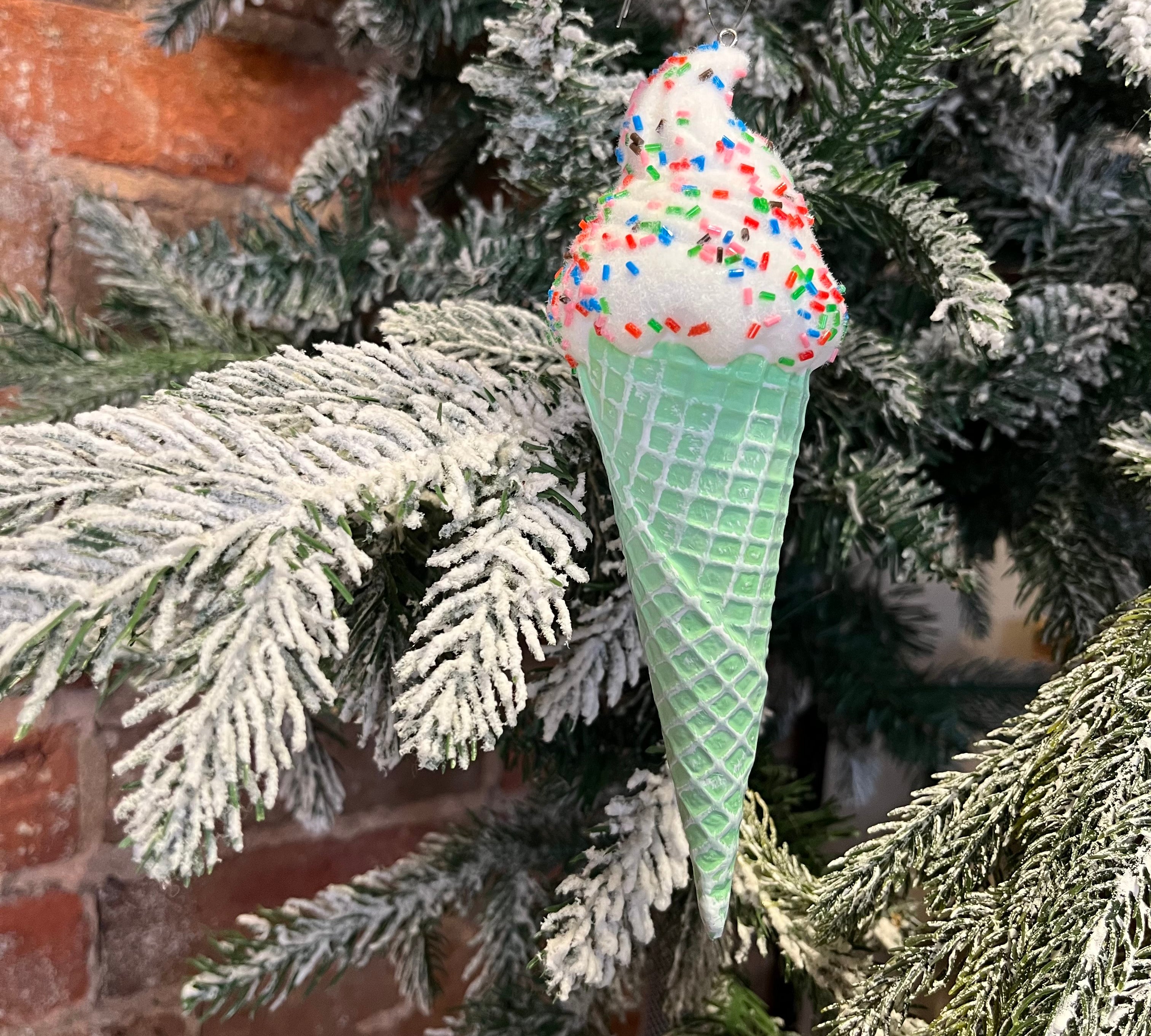 Glittery Ice Cream Cone Orn 7”
