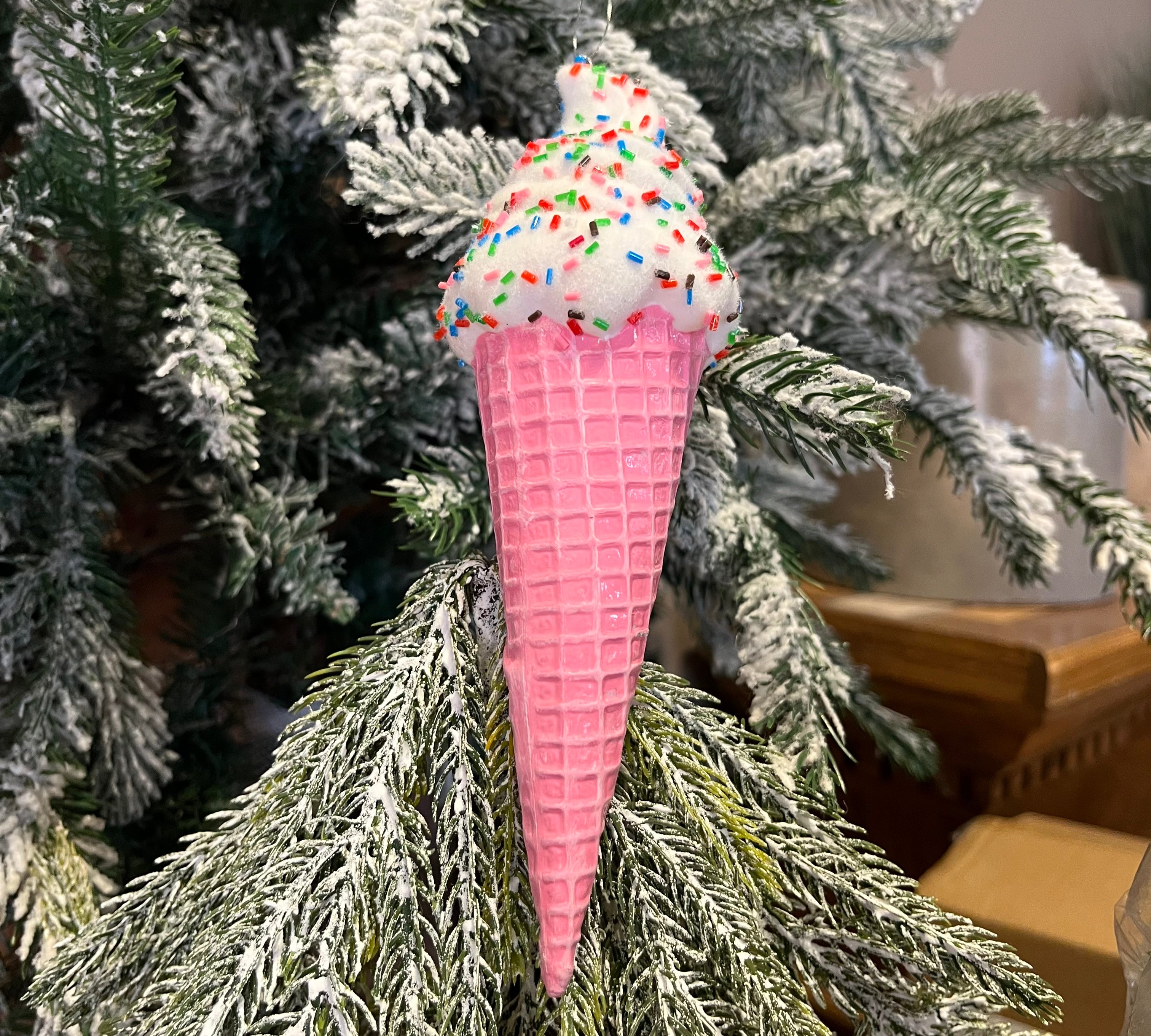 Glittery Ice Cream Cone Orn 7”