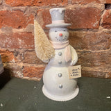 Cream Resin Snowman w/Pink Scarf 9”