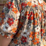 Plus Floral Print Short Sleeve Top w/Tie Detail