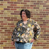 Plus V Neck Black Floral Print Top