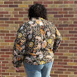 Plus V Neck Black Floral Print Top