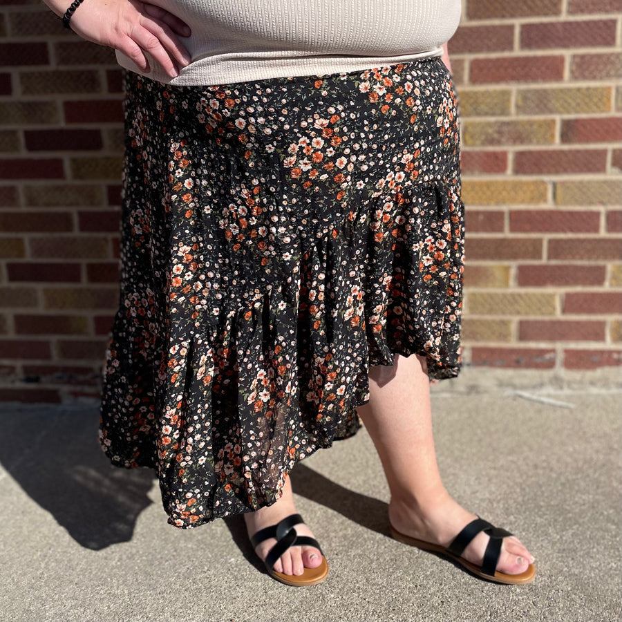 Plus Floral Print Midi Skirt