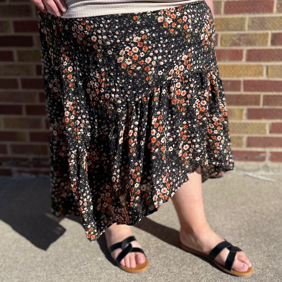 Plus Floral Print Midi Skirt