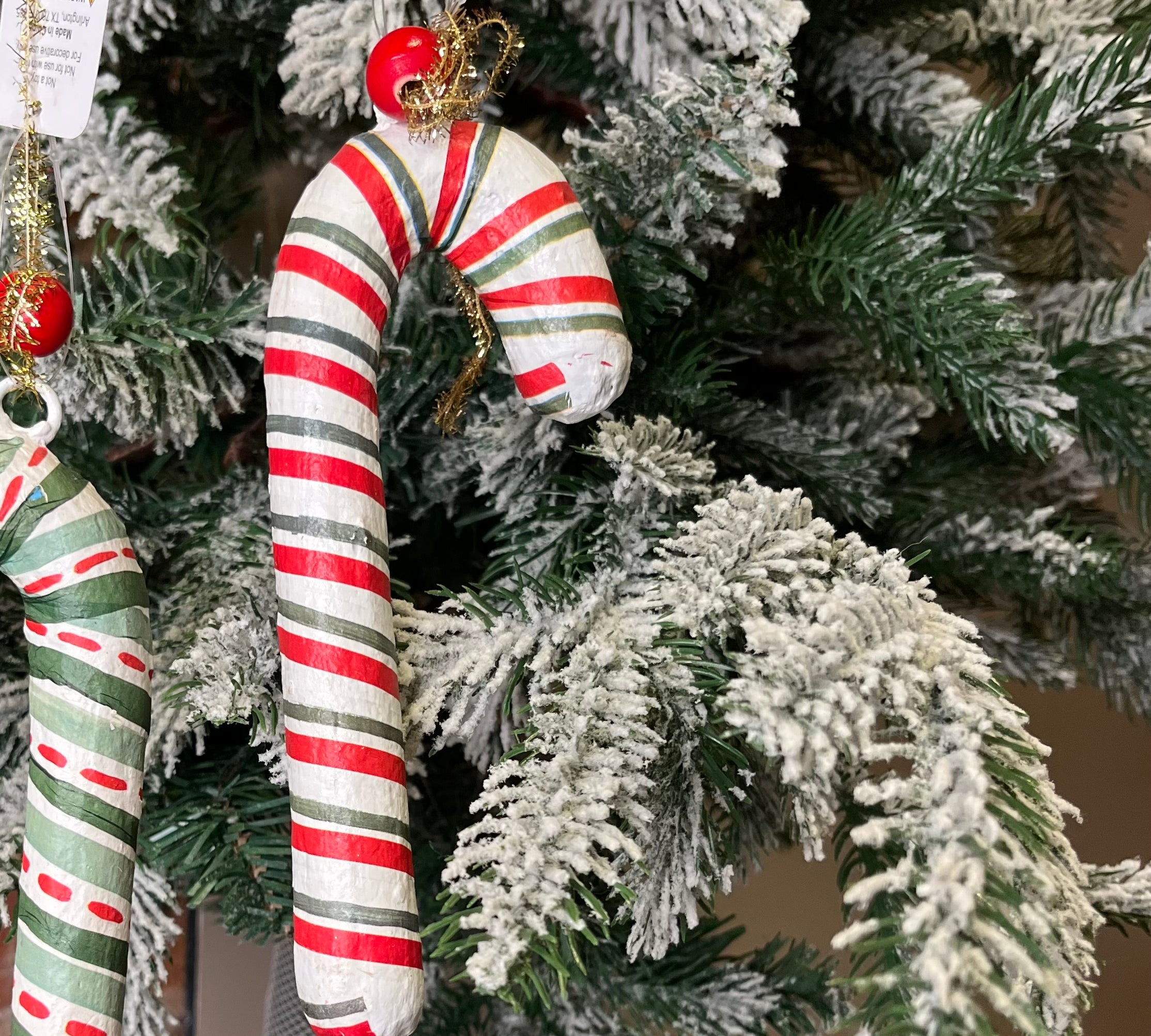 Paper Mache Candy Cane Orn 7”