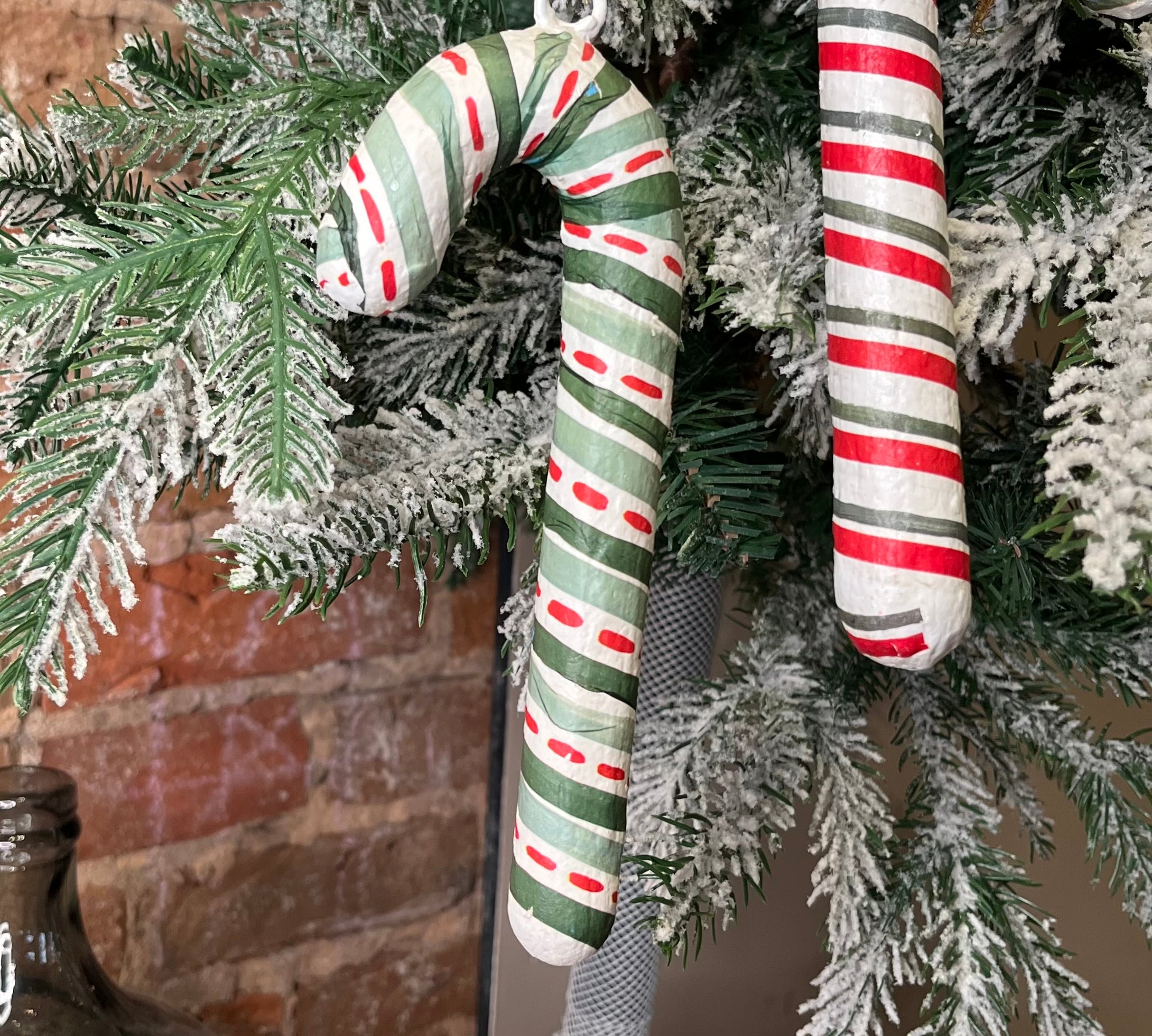 Paper Mache Candy Cane Orn 7”