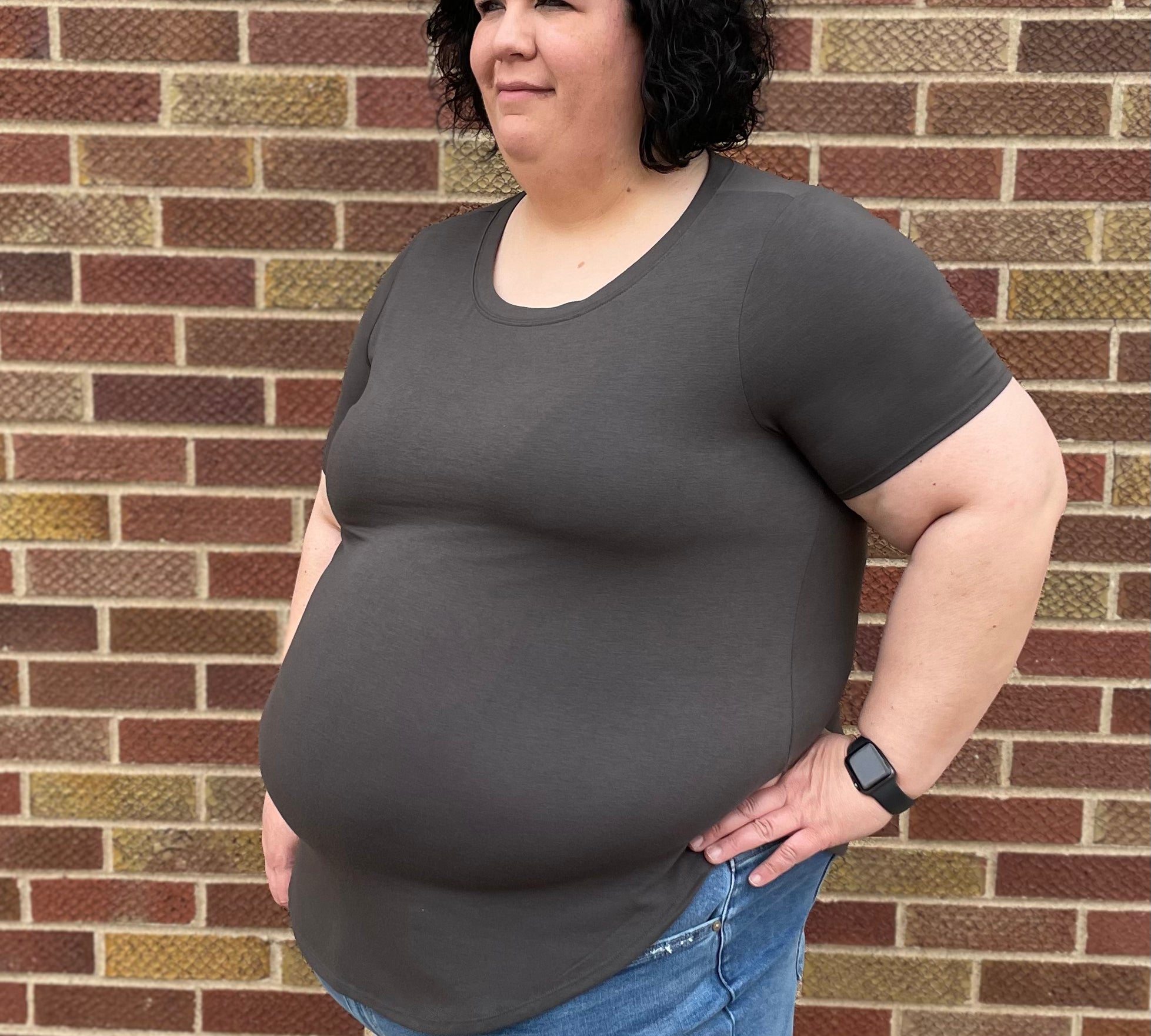 Plus Short Sleeve Round Neck Top