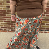 Plus Sage Floral Tiered Maxi Skirt